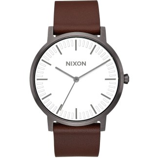 NIXON THE PORTER LEATHER (A1058 2368) - Gunmetal / White / Brown