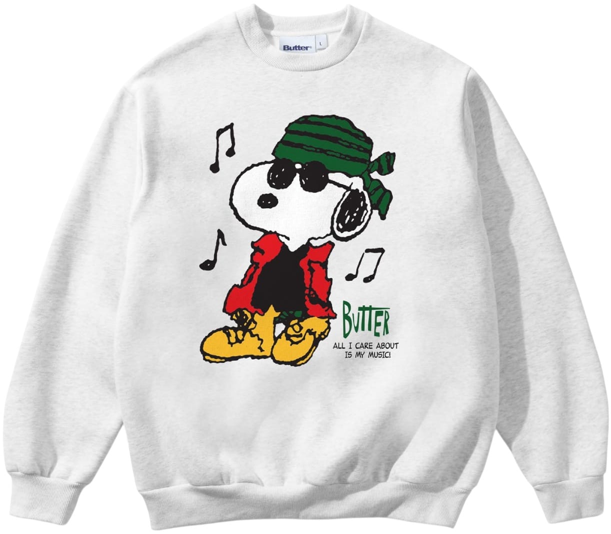 BUTTER GOODS SUDADERA CUELLO REDONDO MUSIC CREWNECK ASH FRONT