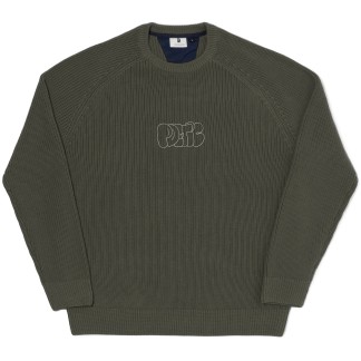 POETIC COLLECTIVE JERSEY BUBBLE EMBROIDERY KNITTED CREWNECK OLIVE FRONT