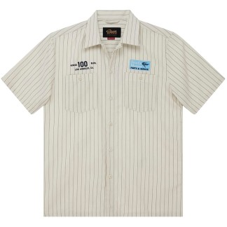 DEUS EX MACHINA CAMISA MANGA CORTA FORECOURT STRIPE SHIRT DIRTY WHITE FRONT