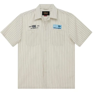 DEUS EX MACHINA CAMISA MANGA CORTA FORECOURT STRIPE SHIRT DIRTY WHITE FRONT