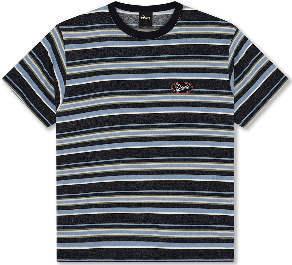 DEUS EX MACHINA CAMISETA MANGA CORTA FORECOURT STRIPE NAVY FRONT