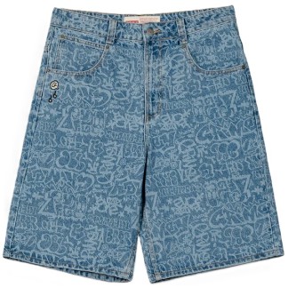 GRIMEY BERMUDA TEJANA STARDUST ALL OVER PRINT BAGGY WASHED DARK BLUE FRONT