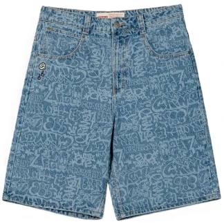 GRIMEY BERMUDA TEJANA STARDUST ALL OVER PRINT BAGGY WASHED DARK BLUE FRONT