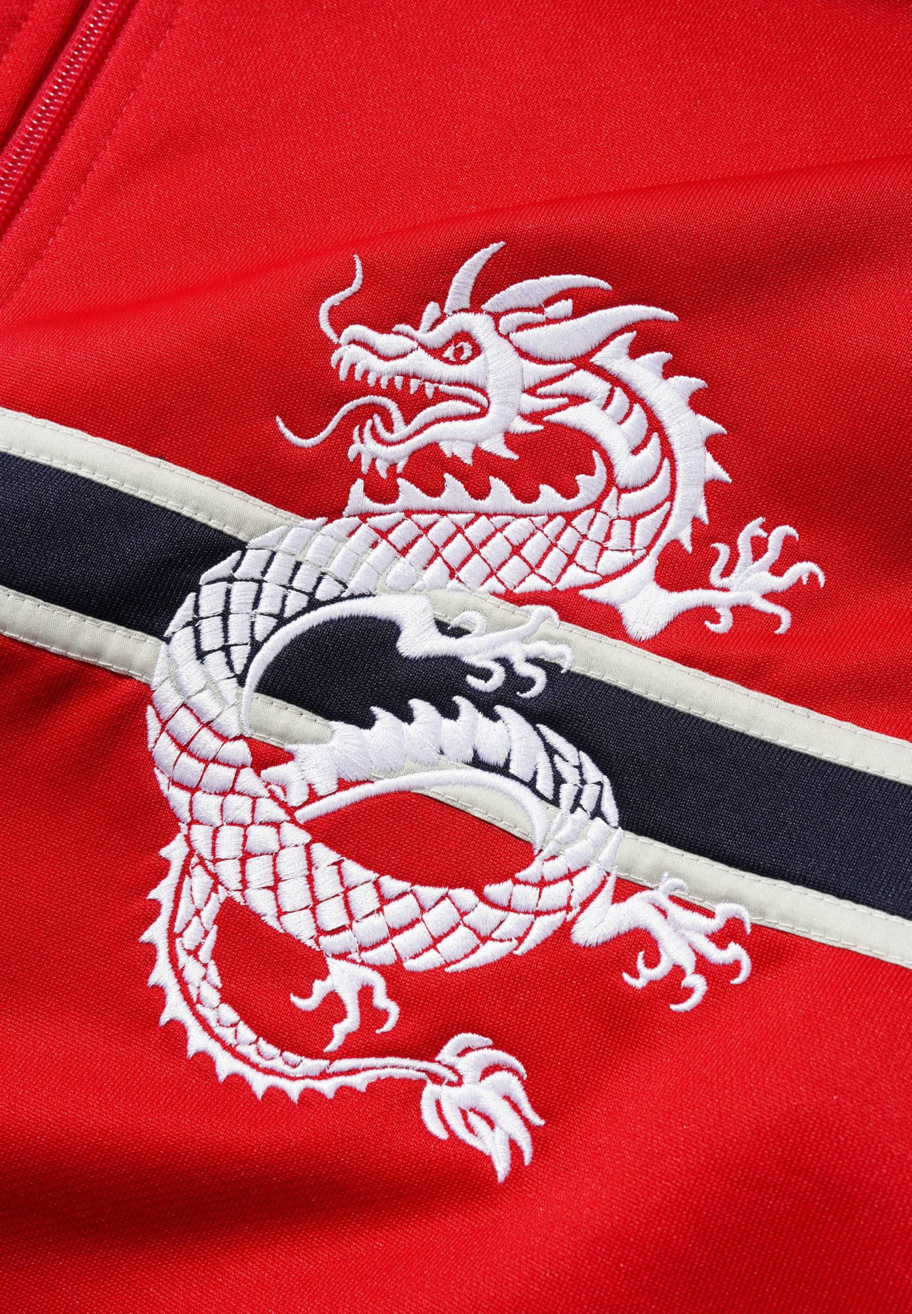 BUTTER GOODS CHAQUETA DRAGON TRICOT RED DETALLE