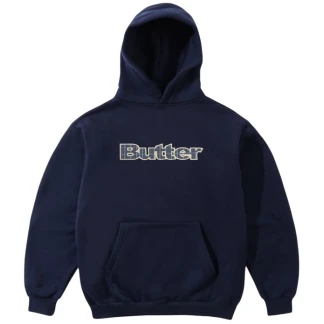 BUTTER GOODS SUDADERA DE CAPUCHA PLAID LOGO APPLIQUE PULLOVER HOOD NAVY FRONT