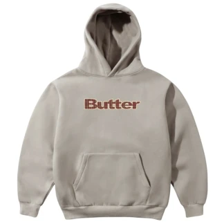 BUTTER GOODS SUDADERA DE CAPUCHA PLAID LOGO APPLIQUE PULLOVER HOOD TAUPE FRONT