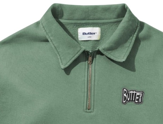 BUTTER GOODS SUDADERA SKETCH QUARTER ZIP SWEATER SAGE DETALLE