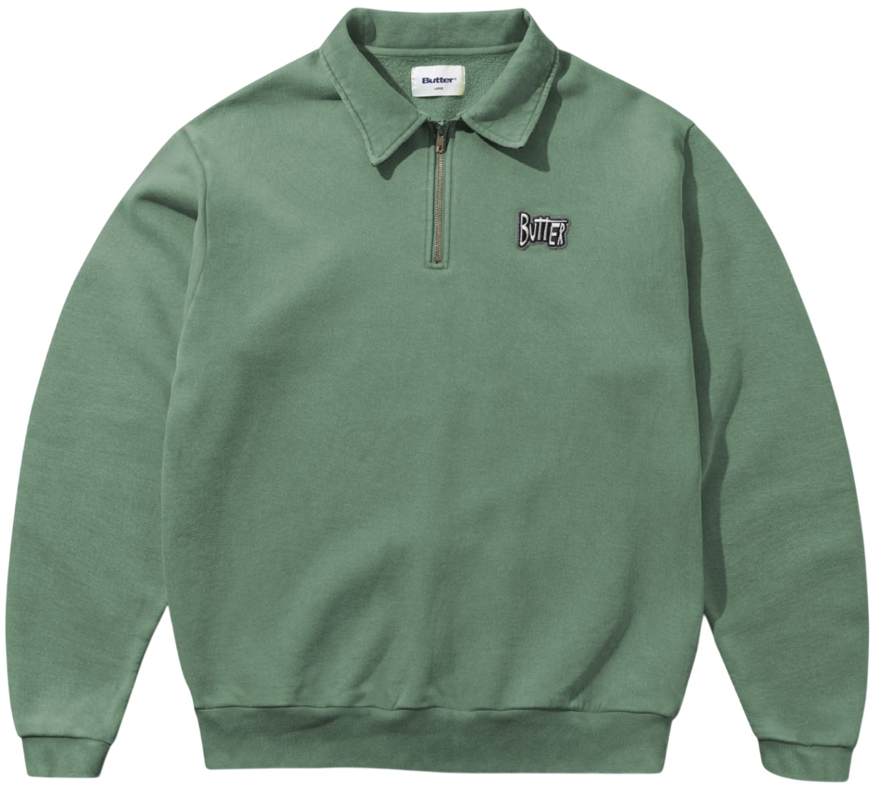 BUTTER GOODS SUDADERA SKETCH QUARTER ZIP SWEATER SAGE FRONT