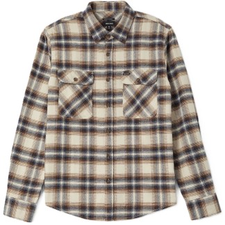 BRIXTON CAMISA MANGA LARGA BOWERY FLANNEL SOFT BROWN PLAID FRONT