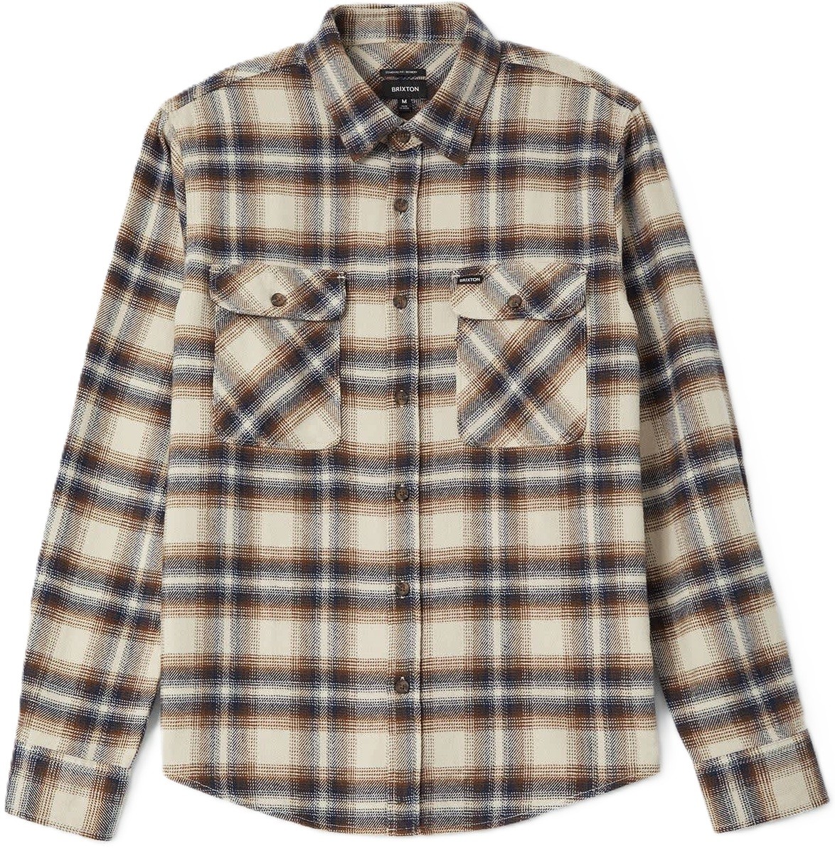 BRIXTON CAMISA MANGA LARGA BOWERY FLANNEL SOFT BROWN PLAID FRONT