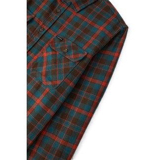 BRIXTON CAMISA MANGA LARGA BOWERY FLANNEL WALNUT BROWN ULTRA MARINE DETALLE