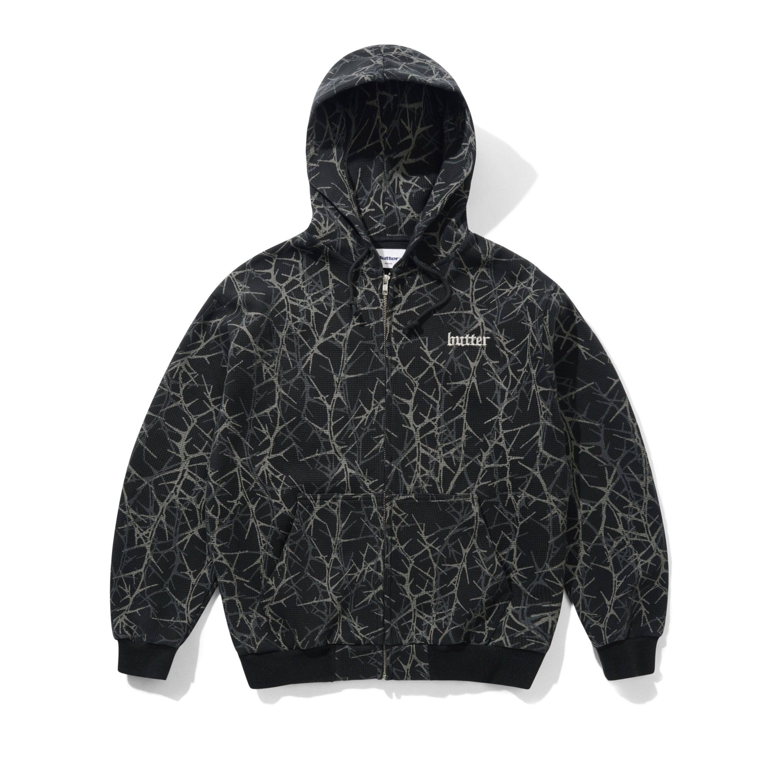 butter-sudadera-Thorn Camo Waffle Zip-Thru Hood Black 1