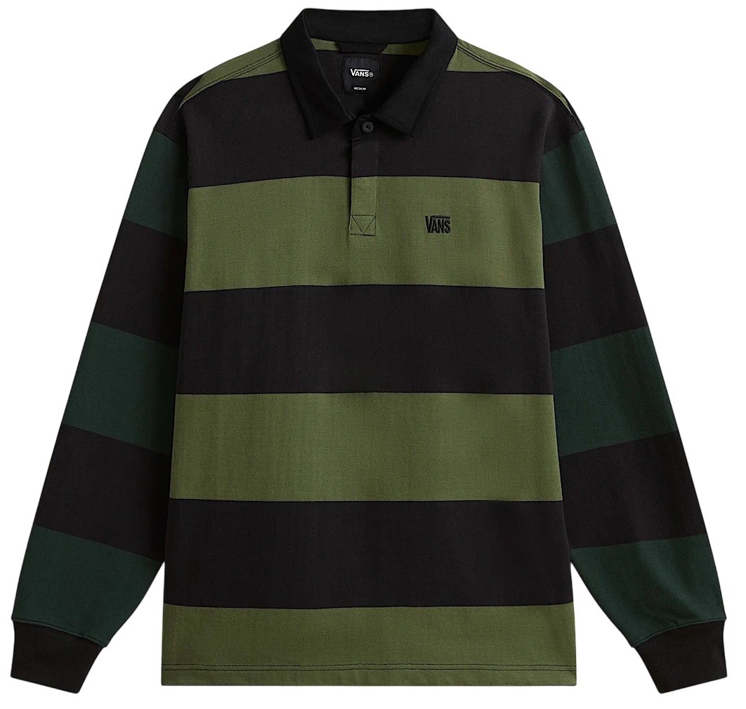 VANS POLO MANGA LARGA 2 TONE STRIPE WARD RUGBY BLACK WHITE AUR FRONT