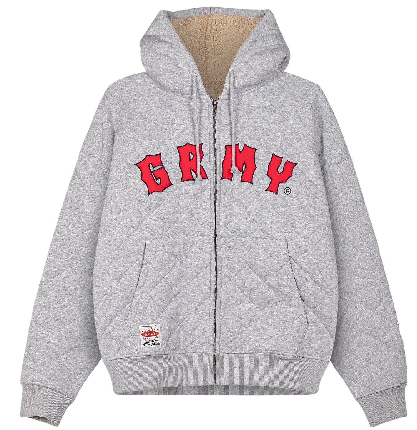 GRIMEY SUDADERA DE CAPUCHA Y CREMALLERA THE PROPS QUILTED ZIP HOODIE SPORT GREY FRONT