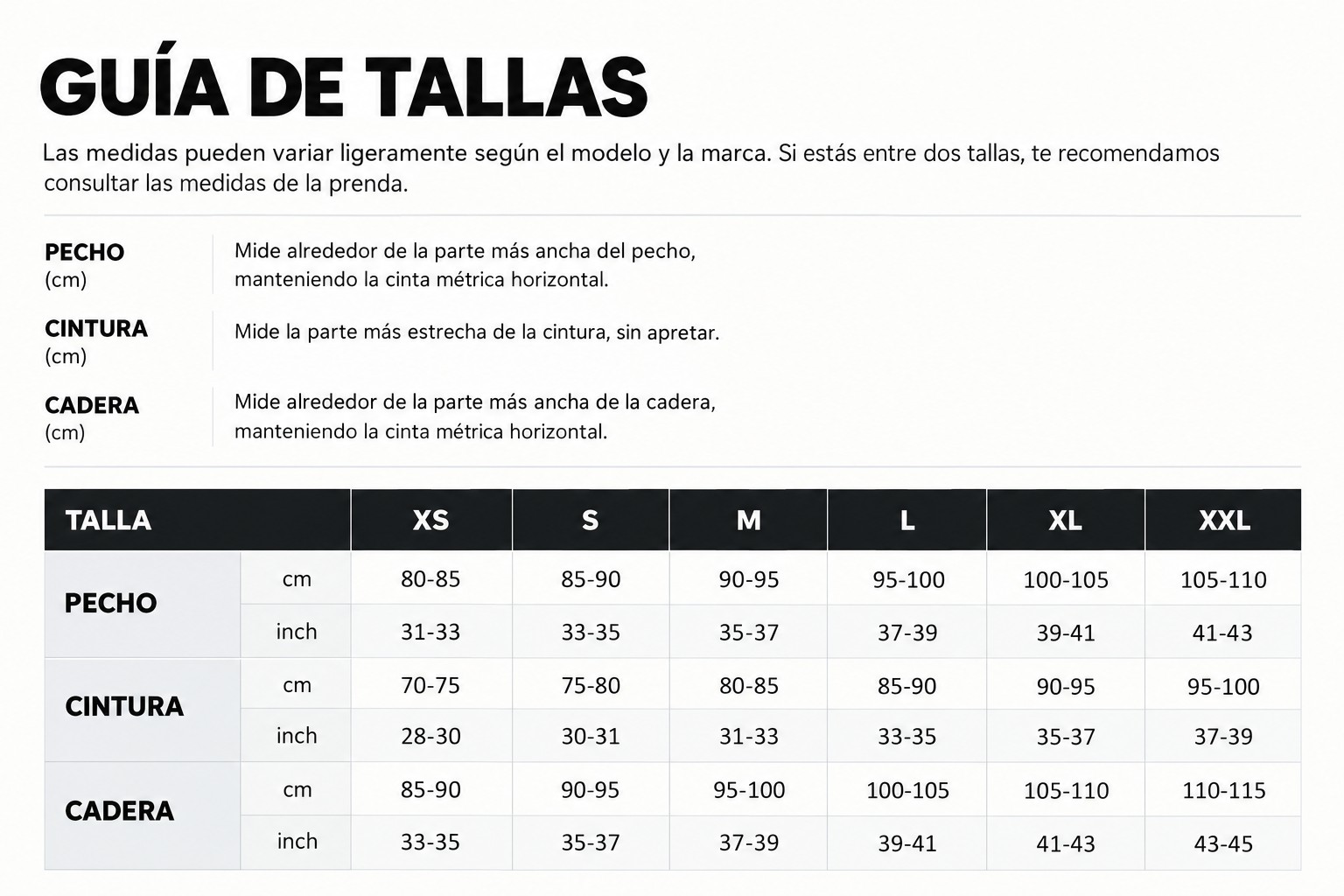 GUIA TALLAS POLAR PANTLONES