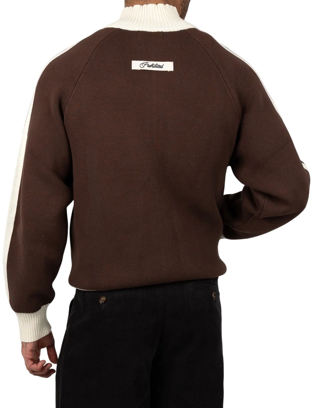 PROHIBITED CHAQUETA LETTERMAN KNIT BROWN BACK