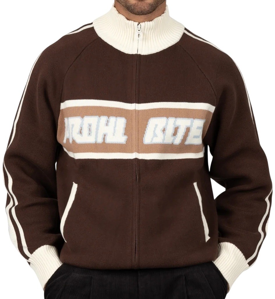 PROHIBITED CHAQUETA LETTERMAN KNIT BROWN FRONT