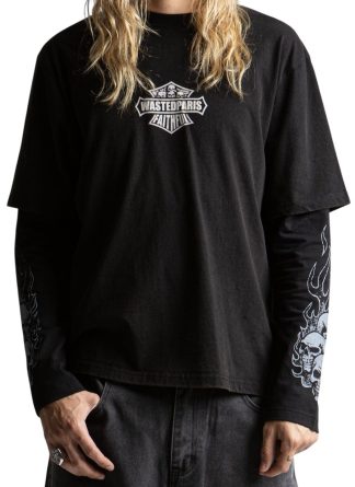 WASTED PARIS CAMISETA MANGA LARGA ROAD T-AGE FADED BLACK MODELO